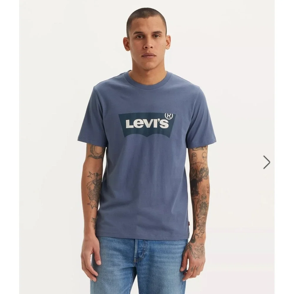 Levi's Mens Batwing Logo Graphic T-Shirt Blue Standard Fit Medium NWT